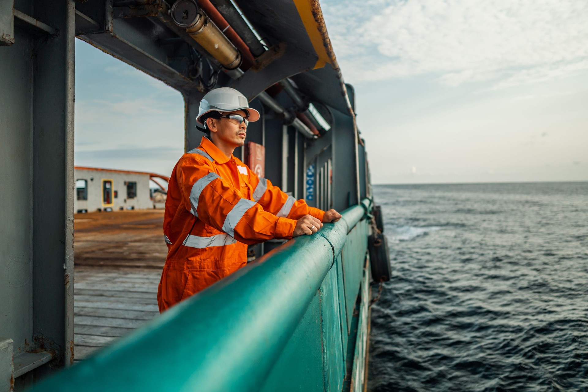 Filipino deck Officer on deck of vessel or ship