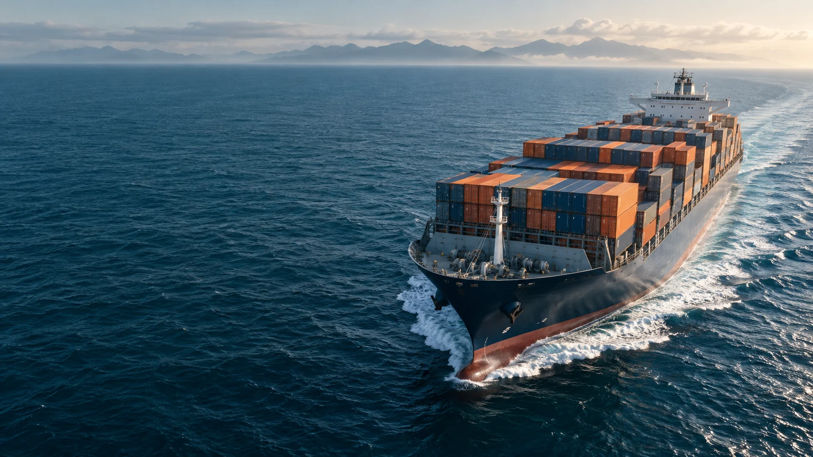 Illustrative view of a merchant vessel at sea